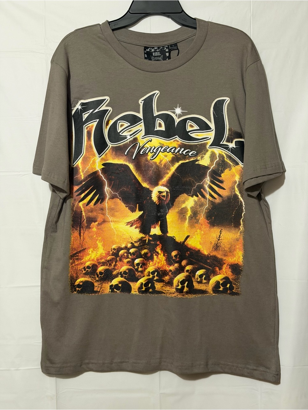 rebels Vengeance Graphic Tee - Brown with Orange and Yellow Print